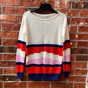 Madewell Womens XS Linen Blockstop Southwestern Colorblock Red Blue Sweater